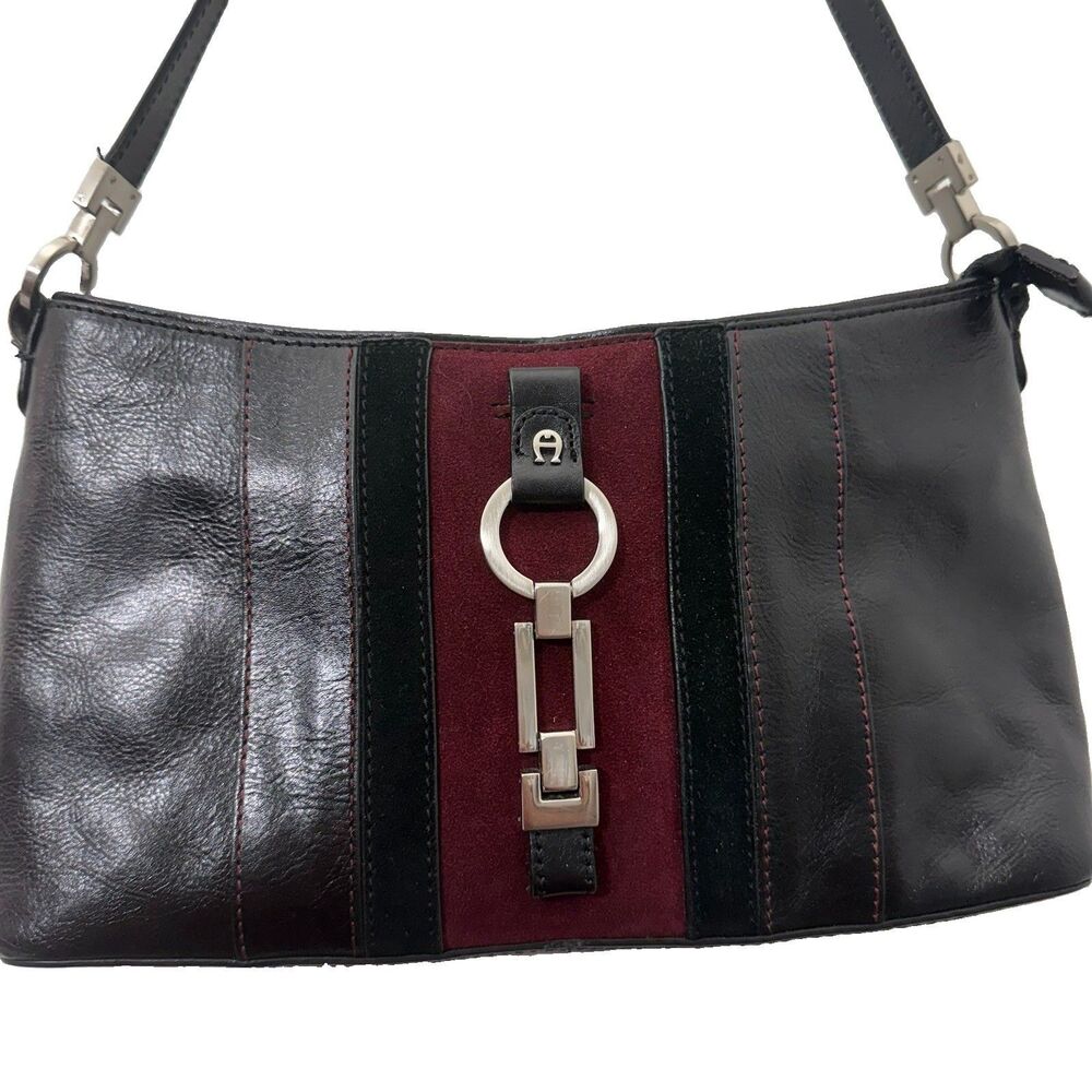 Etienne Aigner Y2K Baguette Handbag Leather Suede Equestrian Buckle Academia